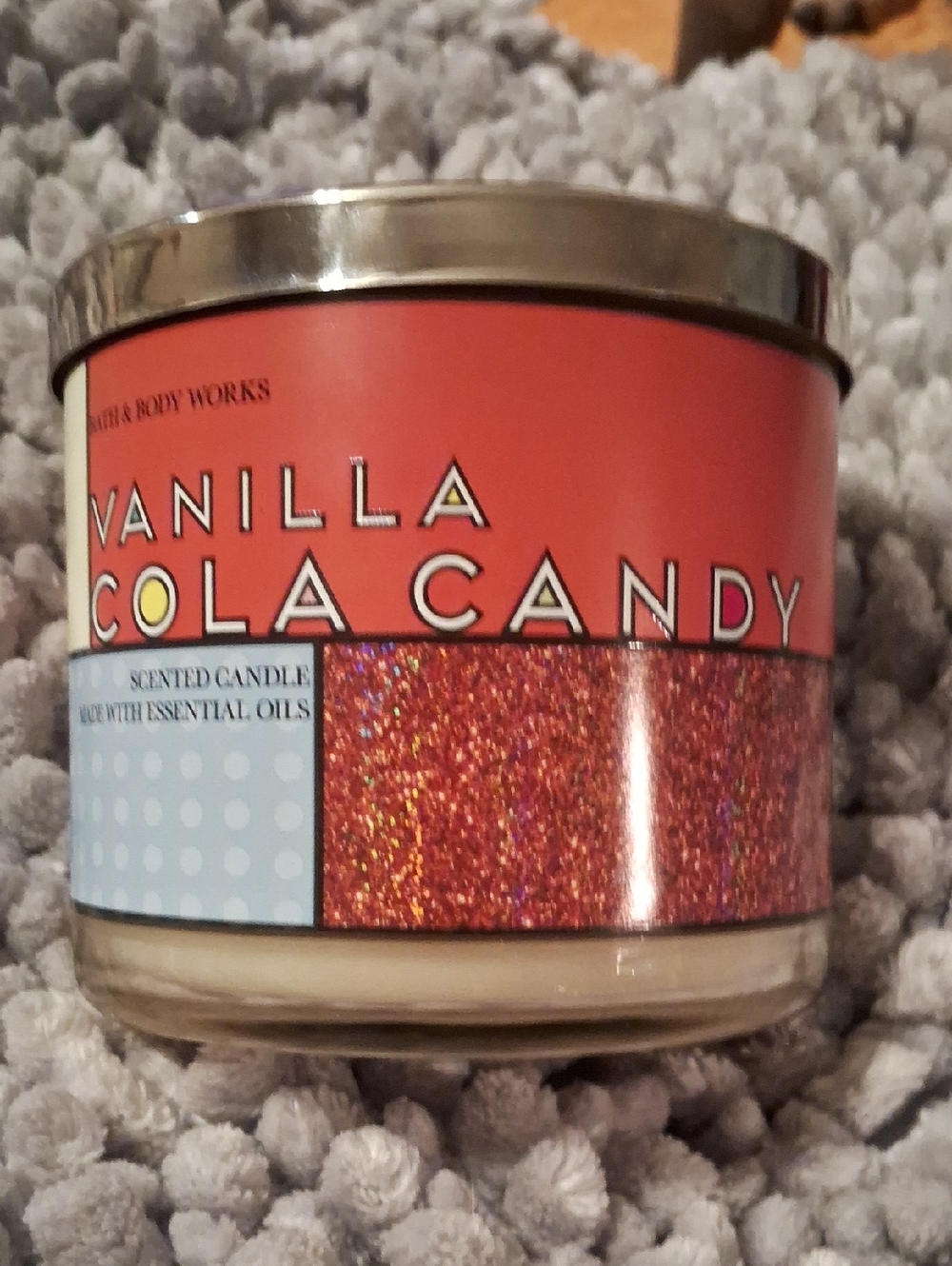 Bath & Body Works Vanilla Cola Candy Scented Candle - Coral, Blue, Glitter